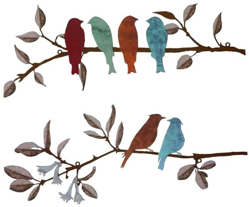 Hperu Décoration Murale en métal, 2 pièces Art Mural de Jardin extérieur Oiseaux vifs sur Branche Art Mural en métal, Décoration Murale d'images d'oiseaux suspendues, Ornements d'oiseaux rustiques