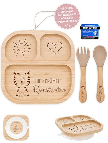 wunderwunsch - Personalisierter Baby Teller mit Saugnapf - Praktisches Kleinkind Zubehör mit Namen - Kinder Teller Rutschfest - Personalisierte Geschenke Geburt