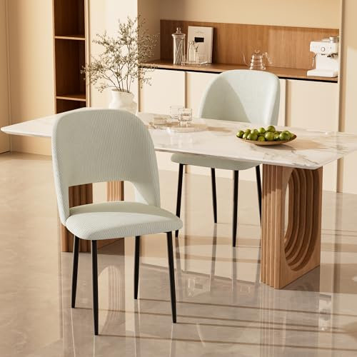 Hawthyhome Esszimmerstühle 2er Set, Esszimmerstuhl, gepolsterter Sitz, Sitzbreite 46 cm, Metallbeine, Cordstoff, Belastung 136 kg, für Wohnzimmer, Schlafzimmer, Arbeitszimmer, Beige