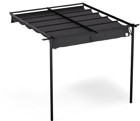 blumfeldt Pabellón de jardín 3x3m - Pérgola Mural de Acero Resistente a la Intemperie, Techo de Poliester, Montaje Fácil, Uso Todo el Año, Pérgola 3x3 para Exterior, Gris Oscuro