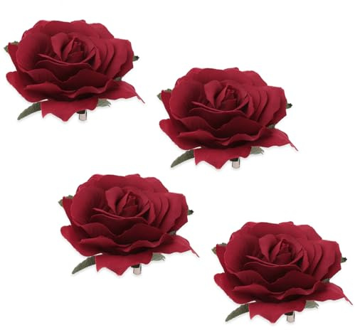 Qianyu 5 Stück Rosen Blume Haarspange Rose Brosche Blumenclips Boutonniere-Haarspangen Kopfschmuck für Frauen Mädchen Hochzeit Teeparty Outfits Party Hochzeit Event Halloween Weihnachten (rot)