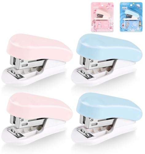 Hefter Klein Tragbar Heftgerät mit 400 Standard 26/6 Heftklammern, 4 Pack Mini Heftgerät, Manueller Tischhefter, 2–20 Blatt Kapazität, Mini Süßes Tacker für Schulen Arbeitsplätze Familien