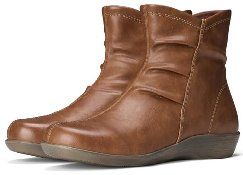 SUEDI Women's Ankle Boots Flat Booties Ruched Casual Short Boots Arch Support Comfortable Walking Boots for Women Brown Size 8.5