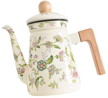 perfk Emaille-Kaffeekanne, Wasserkocher, Emaille, für Zuhause, Tee, dick, 1,2 l, Wasserkocher mit losen Blättern, für den Außenbereich, Vintage-Design,