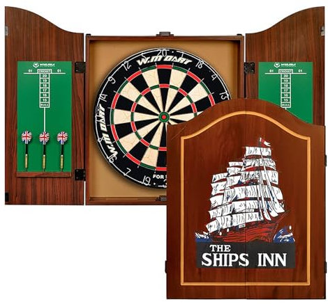 Sportborst darttavla och skåpset med realistisk valnötsfinish, roterande nummerring, tätt packad sisalbräda, enkel montering, brun