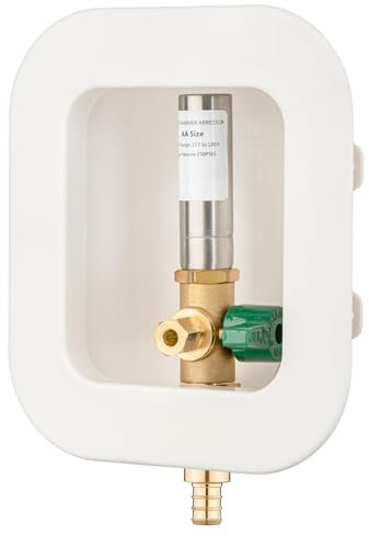 (1 Pack) Lidertik 1/2 inch Crimp PEX-B Pre-Assembled Ice Maker Outlet Box Valve 1/4 inch Recessed Refrigerator Water Line Wall Box with Shut Off Valve and Stainless Steel Water Hammer Arrestor 621-LK