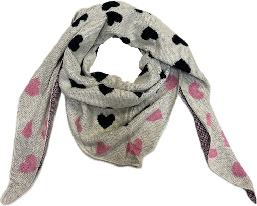 J26 XXL Dreiecksschal Herz Winter Unisex Dreieck Strickschal Schal Wolle Stola Tuch Stickschal (Beige)