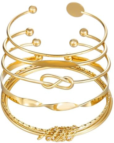 FDEETY 5 Stück Armbänder Set Damen Mehrlagiges Stapelbares Armband Armreif Knoten Kreis Ring Öffnen Geometrisch Armbandset Mode Schmuck Geschenk für Mädchen Frauen