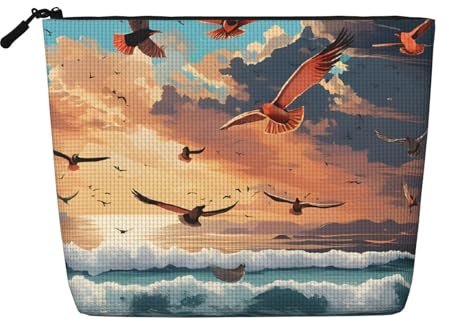 EZDLOWVBA Coconut Palm Tree Sandy Beach Print Coconut Palm Tree Sandy Beach Print Fake Hemp Makeup Bag â€“ Travel, and Daily Storage Essential â€“ Reusable Cosmetic Bag, Zipper Pouch, Make-Up Tool