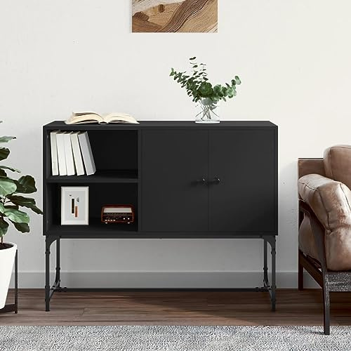 puraday Credenza armadio 100 x 40 x 79,5 cm, mobile laterale per sala da pranzo, libreria, in legno, per camera da letto, soggiorno, cucina, corridoio, colore nero