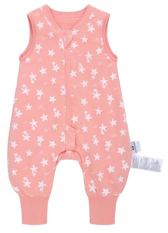 Babysovsäck med fötter 1,0 ToG perfekt för vår och höst, babysovsäck 100 % bomull, året runt-komfort för ditt barn (sjöstjärna, M/75–85 cm)