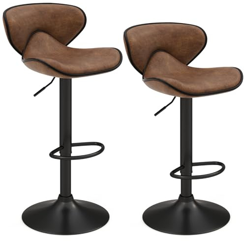COSTWAY Tabourets de Bar Pivotants Lot de 2, Chaise de Bar avec Repose-Pieds, Hauteur Réglable 65-85 cm, Chaise Haute Bar pour Cuisine, Salle à Manger, Marron Rustique