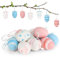 Quuylin Huevos de Pascua para Colgar, 24 Piezas Huevos de Pascua Decorativos con Cinta, Puntos y Rayas para Decoración de Arbustos de Pascua, Caza de Pascua - Rosa, Azul