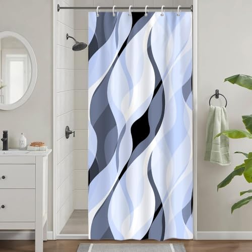 Uiiooazy Tenda da Doccia Antimuffa 90x180cm Blu Cielo Righe Blu Sfumata | Tenda da Doccia Astratta Gradiente Striscia Impermeabile Tessuto in Poliestere Lavabile per Vasca da Bagno con 6 Anelli