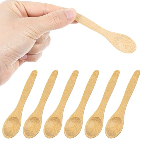 Mabor 6 Pcs Small Wooden Spoons, 3.54 Inch Mini Handmade Nature Tiny Spoons Little Wooden Teaspoons for Jars Creamer Honey Spices Kitchen Supplies
