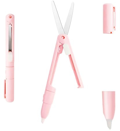 Forbici portatili a forma di penna, forbici pieghevoli con lama in ceramica sicura, piccole forbici per tagliare la carta, arte fai da te, scuola e ufficio (rosa)