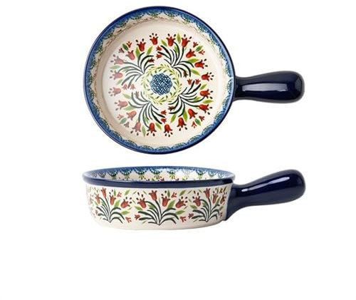 bandeja de horno de cerámica Cuenco for hornear de doble oreja, plato for hornear, vajilla Retro de cerámica for el hogar, cuenco con mango, ensaladera, plato hondo bandeja para hornear(16.3cm)