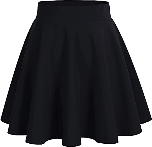 DRESSTELLS Black Mini Skirt Stretchy Flowy High Waist Basic Casual Versatile A-Line School Flared Skater Skirts Black M