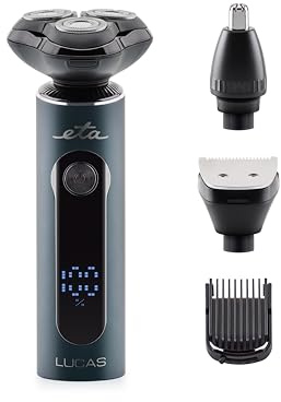 ETA Rotationsrasierer Herren Lucas I Akku (Li-Ion) I 3 Trimmer I Wasserfest I Akkulaufzeit 50 Minuten I LCD Display I LED-Anzeigen I Geschwindigkeiten: 1