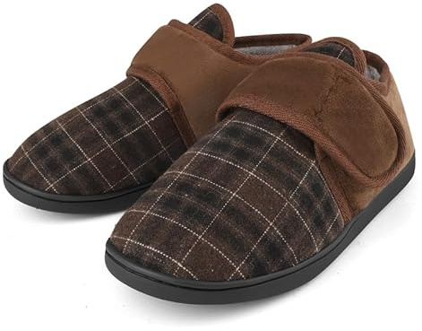 TIESTRA Pieds larges Hommes Chaud Pantoufles DiabéTique Semelle en Mousse à Mémoire de Forme Pantoufles en Feutre pour Hommes avec Hook and Loop