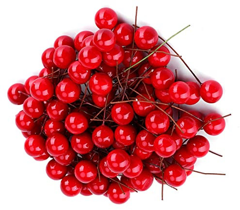 Decoraciones Navideñas de Holly Berry de Espuma Roja 100 Piezas, Adornos Colgantes Alambre Metal para el Hogar, un Ambiente Encantador en su Hogar, Especialmente para el árbol Navidad, Mejorando