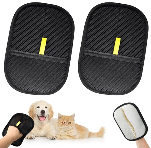 MOERDIFFER 2 pezzi Guanto per rimuovere il pelo degli animali, guanto per rimuovere i peli, guanti magnetici per il pelo, guanto da toelettatura a doppia faccia, guanti per la cura del pelo dei gatti