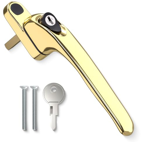 Bwintech 1 Pcs in-Line Pvd Gold UPVC Zinc Window Handle, 43mm Spindle for Indoor and Outdoor UPVC Window