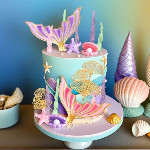 Under the Sea Cake Decoration Seashell Cake Topper Mermaid Party Supplies | for Baby Shower Birthday Bridal Shower Wedding Party