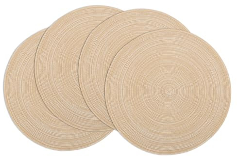 Winknowl Runde Platzsets 4er Set, Abwaschbar Tischmatten rutschfest Abgrifffeste Hitzebeständig Tischsets, 37 cm Runde Platz-Matten für Esstisch (Beige)