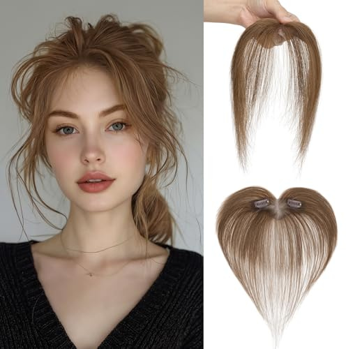MY-LADY Clip in Pony Haarteil Echthaar Acht Charakter mit 2 Clips, Pony Fringe Perücke Luft 3D Haarverlängerung, Extensions Bangs Natürliche für Damen Farbe Schokoladenbraun