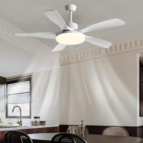 AstrizLamp Ventilador de Techo con Luz, φ-102cm Blanco 5 ABS Aspas, Reversible Cobre Motor DC Control Remoto&Interruptor de Pared 6 Velocidades Regulable Silencioso Ventilador Techo LED