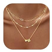 Chriscoco 3Pcs Goldkette Damen mit Buchstaben Layering Herz Anhänger Halskette 14K Vergoldet Kette mit Buchstaben Kette Damen Halskette Schmuck Personalisierte Namenskette Geschenk für Frauen-M