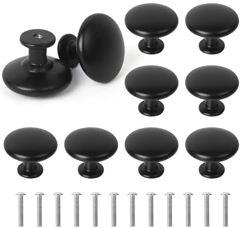 10 Pack Matt Black Knobs, Matt Black Cupboard Knob, Round Cabinet Knobs for Drawer Dresser, Cupboard and Wardrobe
