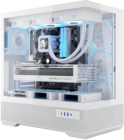 darkFlash LAND451 ATX PC Case, Vertical Graphics Card, Support BTF Motherboard, Full-View Mid Tower Gaming Case, Type-C Port, Up to Dual 360mm AIO, Supports RTX 5090 up to 420mm (White)