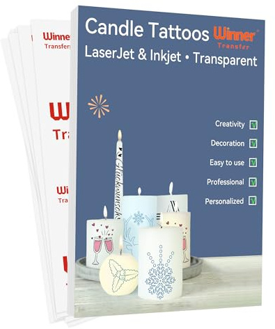 WinnerTransfer A4X5 Sets(A+B) Professional Clear Candles Tattoos for Laser/Inkjet Printer, Printable Transparent Candle Stickers Tattoo Film, Water Slide Transfer Film, Decoration Paper(WT-TaCandle-5)