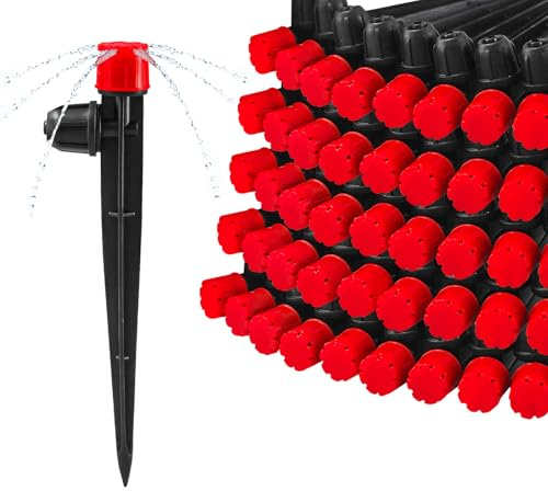 WZFLRUA 55 Pieces Drip Irrigation Emitters for 1/4 Tubing, Adjustable 360 Degree Water Flow Irrigation Multi Stream Spray Emitter On 5 Stake for Garden Watering System