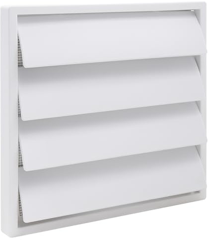 Rejilla de Ventilación Exterior 150 mm para Conducto Redondo, Cubierta de Salida de Aire 175 x 175 mm con Lamas de Gravedad, Plástico ABS Blanco para Baño y Cocina