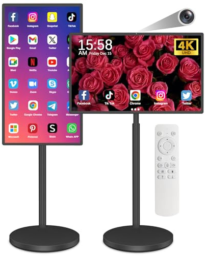 ZONNBOS 32In Wireless Smart Portable TV on Wheels，4K IPS Touchscreen ,Mobile Standing TV,Android 13,Built-in Speaker,(5-8-Hour) Battery,4K Camera,Full Swivel Rotation,(8RAM+128GB)Support Voice Control