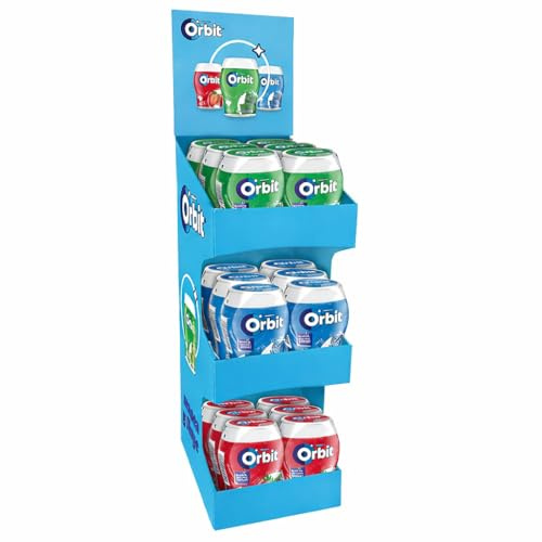 Lote de Chicles Orbit Box Sin Azúcar – 18 Cajas Surtidas | 6 Hierbabuena, 6 Menta y 6 Fresa | Pack Ahorro para Oficina y Uso Frecuente (Orbit Box 18 Cajas)