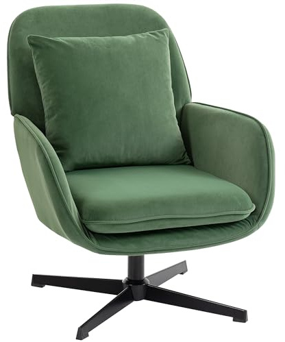 HOMCOM Poltrona da Salotto Girevole 360° con Cuscino Lombare Sfoderabile, Seduta Ampia, Poltroncina Camera da Letto Sedia Moderna Imbottita in Velluto con Braccioli per Soggiorno, 73x83.5x85 cm, Verde