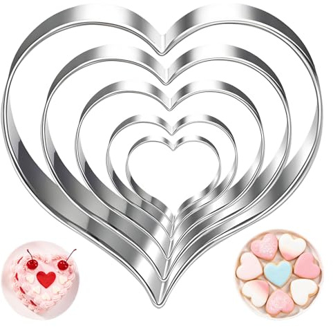 6 Pcs Heart Cookie Cutter, Heart Shaped Cookie Cutter Large for Baking, 11/10/8.5/7/5.7/4.7cm Love Heart Cookie Cutter Set Stainless Steel,Mini/Small/Large Heart Cutter for Baking, Biscuit and Bread