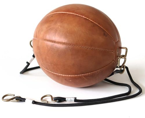 Double-End Ball Echtleder – Handgefertigt Vintage Lederball inkl. Befestigungsbänder Reaktions- & Koordinationstraining Retro-Stil Boxbirne Double Punchingball Speedball
