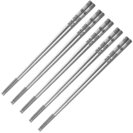 KAJNBN Bacchette Cinesi in Acciaio Inossidabile 304 Antiscivolo e Resistenti, Set da 5 Paia di Bacchette Riutilizzabili per Uso Domestico e Servizio Alimentare