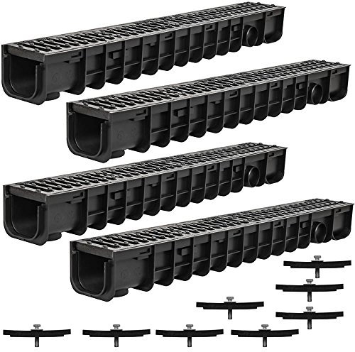 Melko Entwässerungsrinne Entwässerungskanal B125, 4 Meter, Gussrost - passend für DN75 und inkl. Adapter für DN110