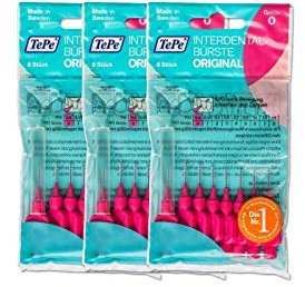 3x TePe Interdentalbürsten pink Original 8 Stück Zahnzwischenraumbürsten ISO0 0,4mm