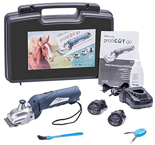 VOSS.farming profiCUT go Akku Schermaschine für Pferde, inklusive zwei Blockbatterien, extra leise und laufruhig, mit hochwertigen Aesculap Messersatz, Pferdeschermaschine