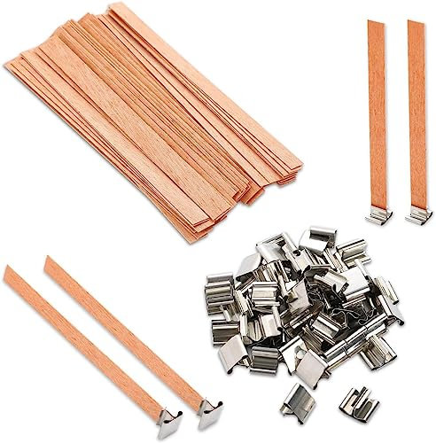 VABNEER Stoppini in legno Stoppini Candela Naturale con piastra in ferro antiscivolo per Candele Fai Da Te 13 x 130mm (50pcs/set)