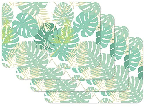 Vénilia Tischset Palmenblätter, Platzset für Esszimmer, Esstischmatten, Telleruntersetzer, Platzdeckchen, abwischbar, lebensmittelecht, 45 x 30 cm, 4 Stück