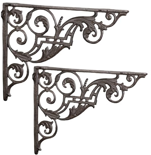 Moritz Regalträger Gusseisen 27 x 33 cm braun – Regalwinkel 2er Set | Konsole im Landhausstil für Bücher, Bilder, Pflanzen und Deko, Bohrlöcher vorhanden