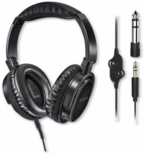 Thomson Headset mit Mikrofon und langem Kabel (Stereo-Kopfhörer für PC oder TV, Over-Ear Ohrhörer mit Lautstärkeregeler, 8 m Kabel, 3,5 mm Klinkenkabel, 6,35 mm Adapter)